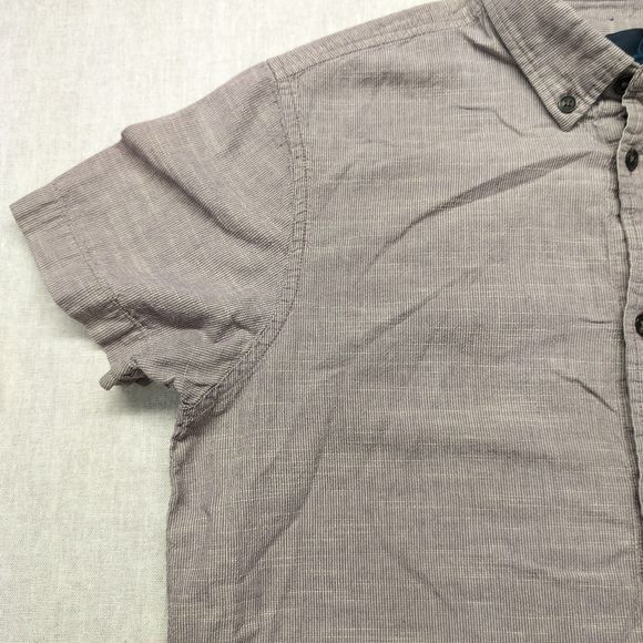Prana Breathe Button Down Shirt Mens  Small Taupe Short Sleeve Micro Strips - Picture 5 of 13